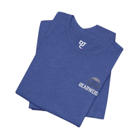 DailyThreadCo. blue heather cotton graphic tee with 'DEADWEIGH' text and skull graphic on chest.
