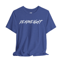 DailyThreadCo. blue crew-neck gym t-shirt with bold white DEADWEIGHT graphic in a jagged, motivational font.