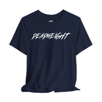 DailyThreadCo. navy blue crew-neck gym t-shirt with white jagged DEADWEIGHT graphic on the chest.