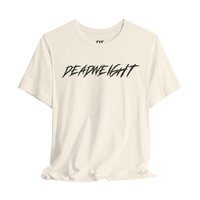 DailyThreadCo. off-white crew-neck gym t-shirt featuring bold black jagged DEADWEIGHT lettering on the chest.