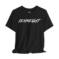 DailyThreadCo. black crew-neck gym t-shirt with white jagged DEADWEIGHT graphic on the chest, made of soft cotton.