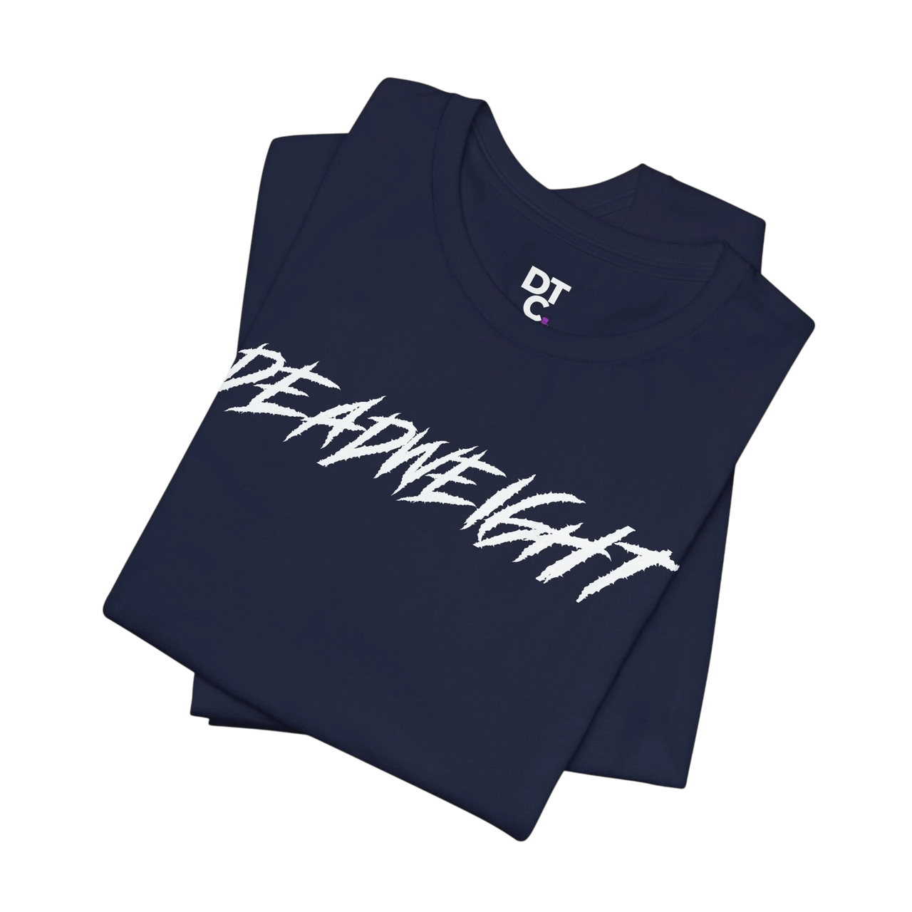 DailyThreadCo. navy blue crew-neck gym t-shirt with bold white DEADWEIGHT graphic print in a folded display.