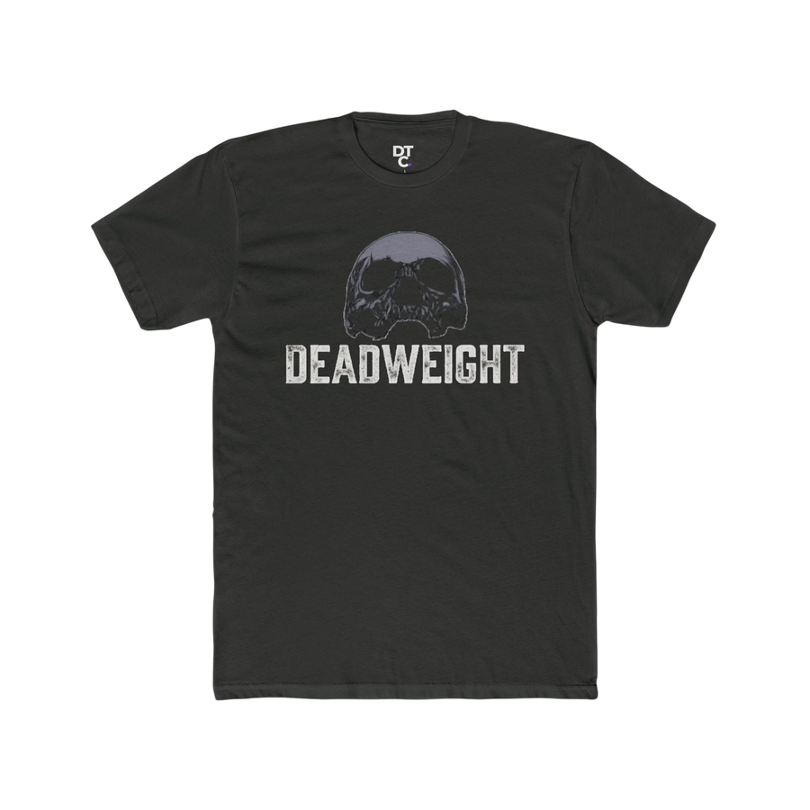 DailyThreadCo. dark grey cotton t-shirt with a vintage gothic skull logo and "DEADWEIGHT" text graphic.