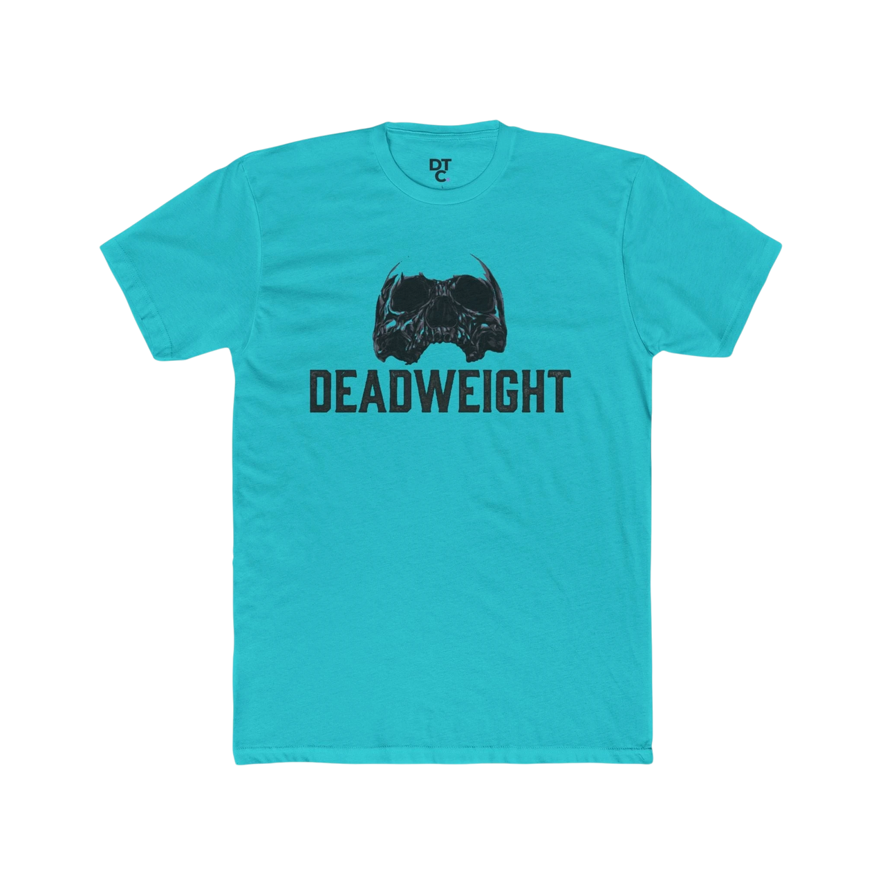 DailyThreadCo. turquoise cotton t-shirt with a black skull graphic and "DEADWEIGHT" text. Crew neck, short sleeves.