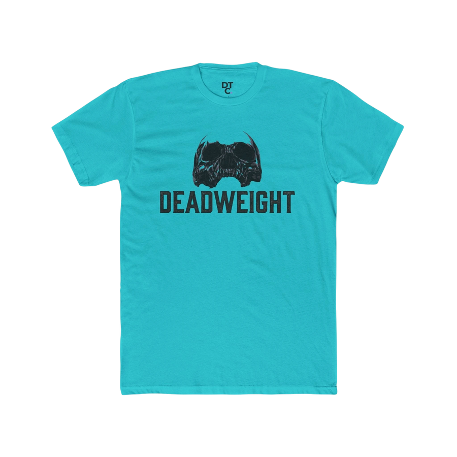 DailyThreadCo. turquoise cotton t-shirt with a black skull graphic and "DEADWEIGHT" text. Crew neck, short sleeves.