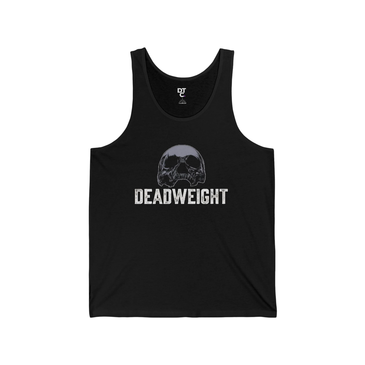 DailyThreadCo. black cotton tank top with faded skull graphic and DEADWEIGHT text. Lightweight, breathable, ideal for workouts.