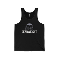 DailyThreadCo. black cotton tank top with faded skull graphic and DEADWEIGHT text. Lightweight, breathable, ideal for workouts.