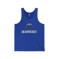 DailyThreadCo. blue 100% cotton tank top with a faded skull graphic and DEADWEIGHT text. Lightweight and breathable for workouts.