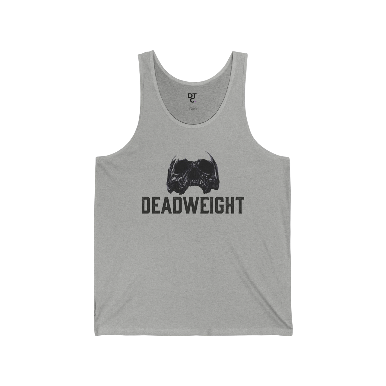 DailyThreadCo. grey cotton tank top with a faded skull graphic and DEADWEIGHT text. Lightweight, breathable, and ideal for workouts.
