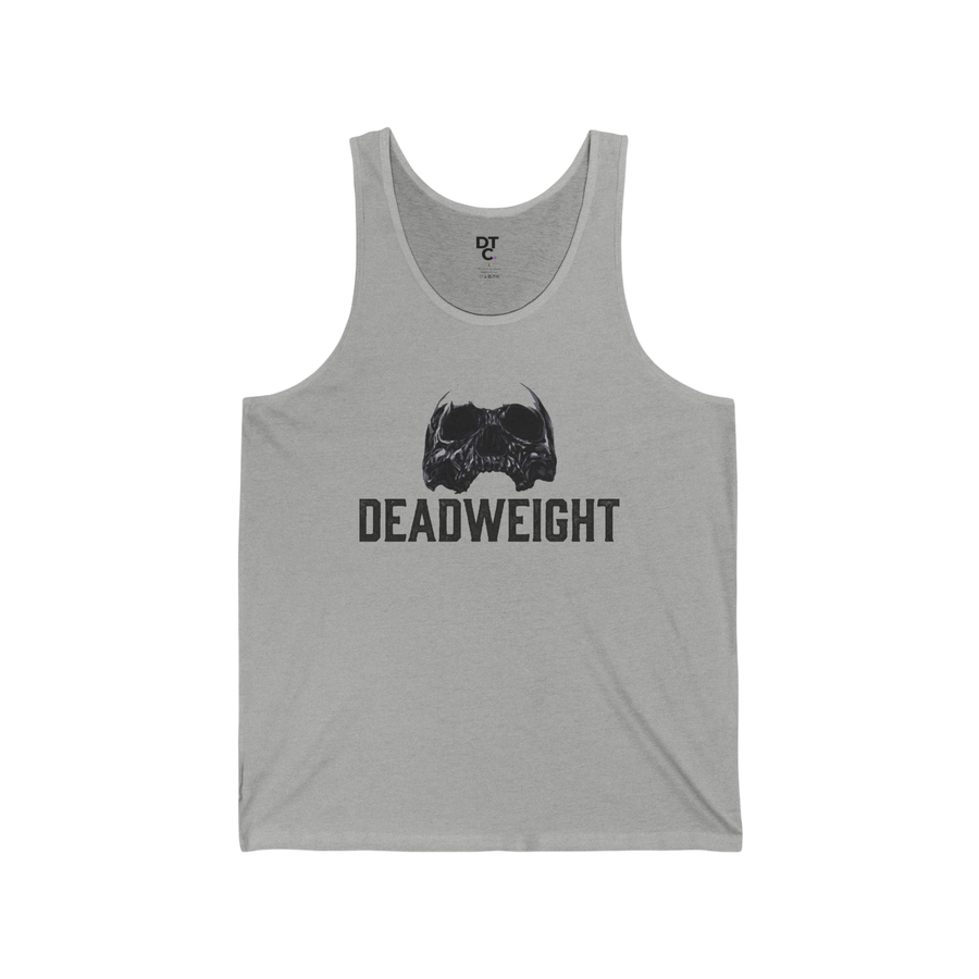 DailyThreadCo. grey cotton tank top with a faded skull graphic and DEADWEIGHT text. Lightweight, breathable, and ideal for workouts.