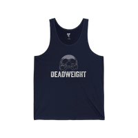 DailyThreadCo. navy blue cotton tank top with faded skull graphic and DEADWEIGHT text. Lightweight, breathable, ideal for fitness.