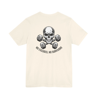 DailyThreadCo. cream 100% Airlume cotton t-shirt with skull and dumbbells graphic and 