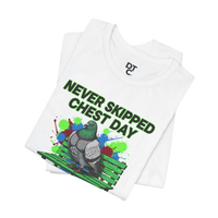DailyThreadCo. white cotton t-shirt with a graphic print of a muscular pigeon on a green park bench, with colorful paint splatters and text 