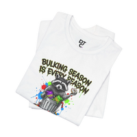 DailyThreadCo. white 100% cotton t-shirt with a funny graphic of a raccoon in a trash can holding a donut and the text 