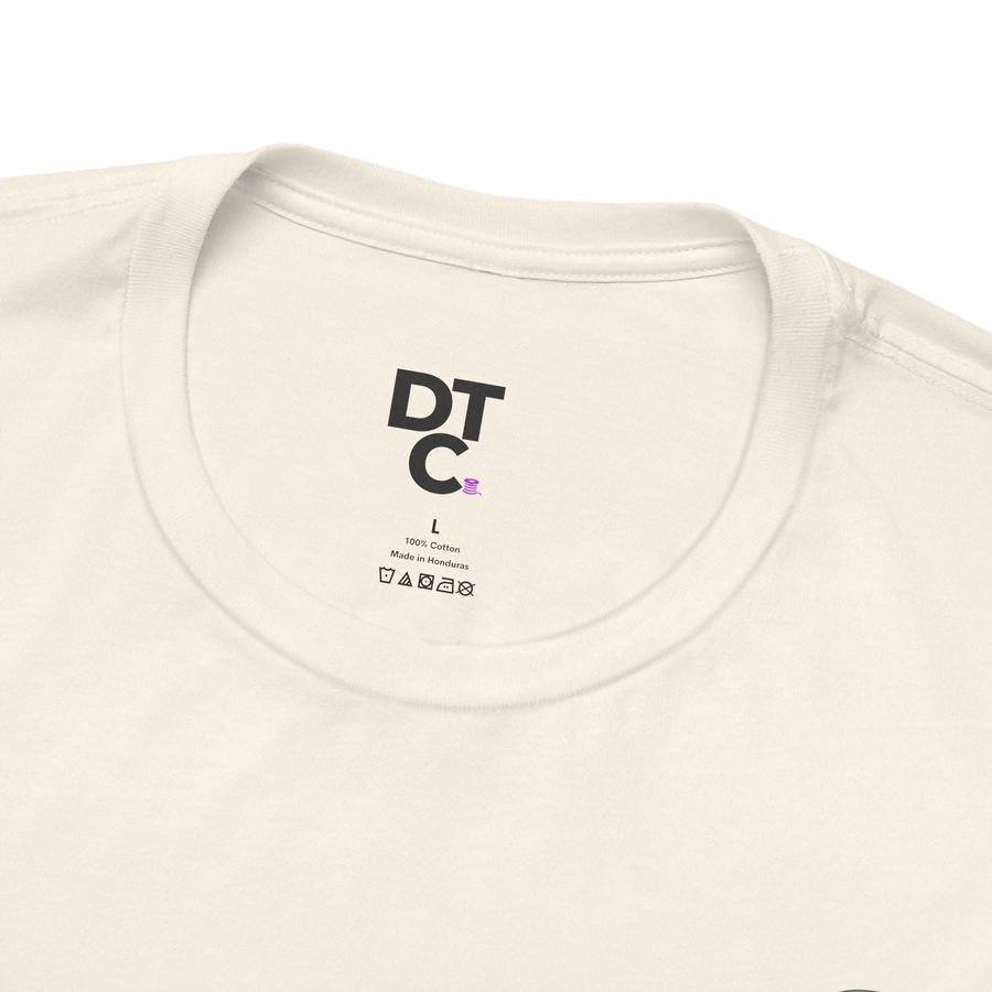 DailyThreadCo. cream 100% cotton t-shirt with Gothic church graphic on back and small chest mark. Size L.