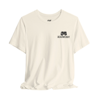 DailyThreadCo. cream 100% cotton graphic tee with 'Deadweight' skull logo on chest and bold back text.