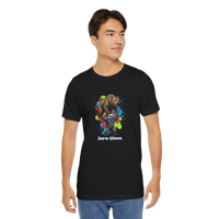 DailyThreadCo black 100% cotton t-shirt with 'Zero Given' graphic of a honey badger lifting a bear, set against colorful paint splatters.