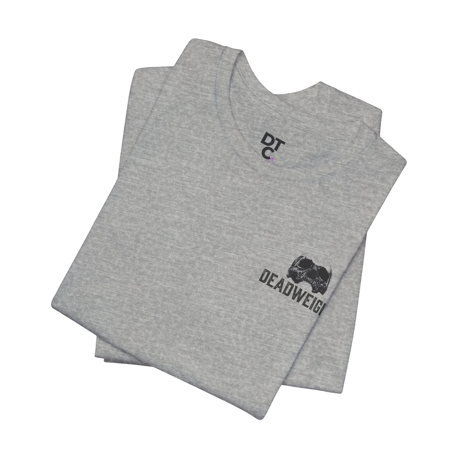 DailyThreadCo. grey cotton graphic tee with 'Deadweight' skull logo and text on back. Relaxed fit, crew neck.
