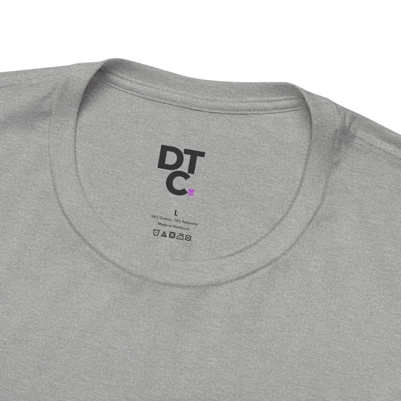 DailyThreadCo. grey heather cotton blend t-shirt with DT C logo and size L label.