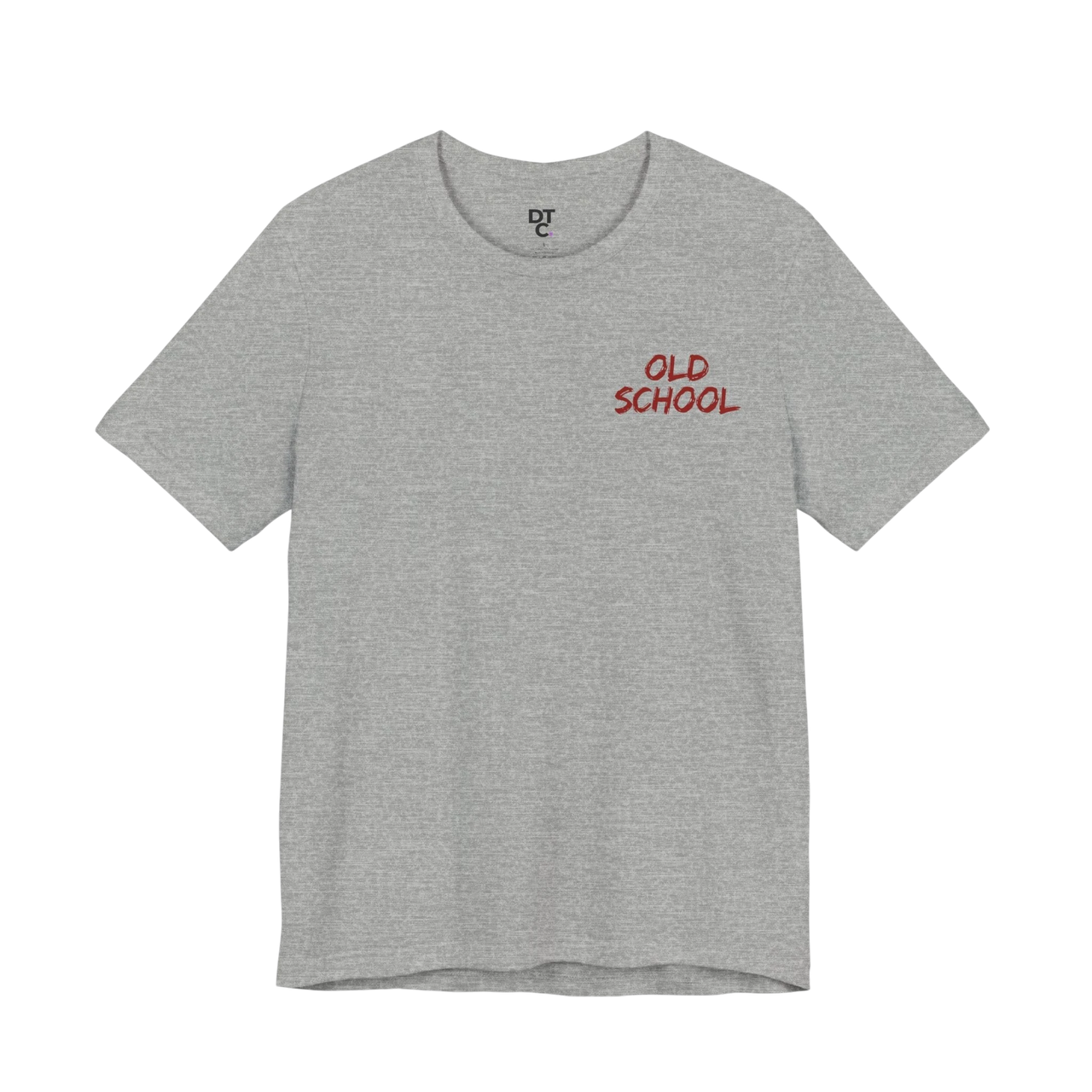 DailyThreadCo. grey 100% cotton t-shirt with red 'OLD SCHOOL' graphic on chest and crew neck.