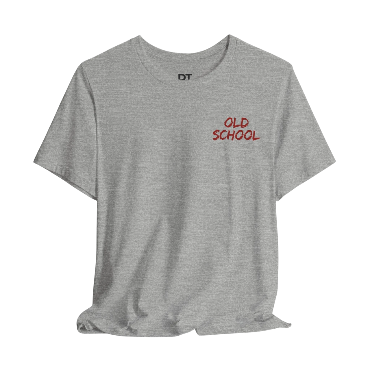 DailyThreadCo. grey 100% cotton t-shirt with red embroidered "OLD SCHOOL" text on the left chest.