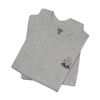 DailyThreadCo. grey 100% cotton t-shirt with a small chest graphic of a skeleton hand and 