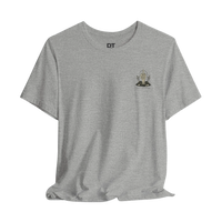 DailyThreadCo. grey 100% cotton t-shirt with a small skeleton hand graphic on the chest.