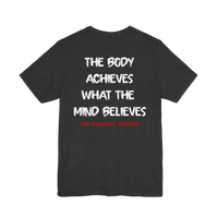 DailyThreadCo. dark grey cotton athletic tee with white text 