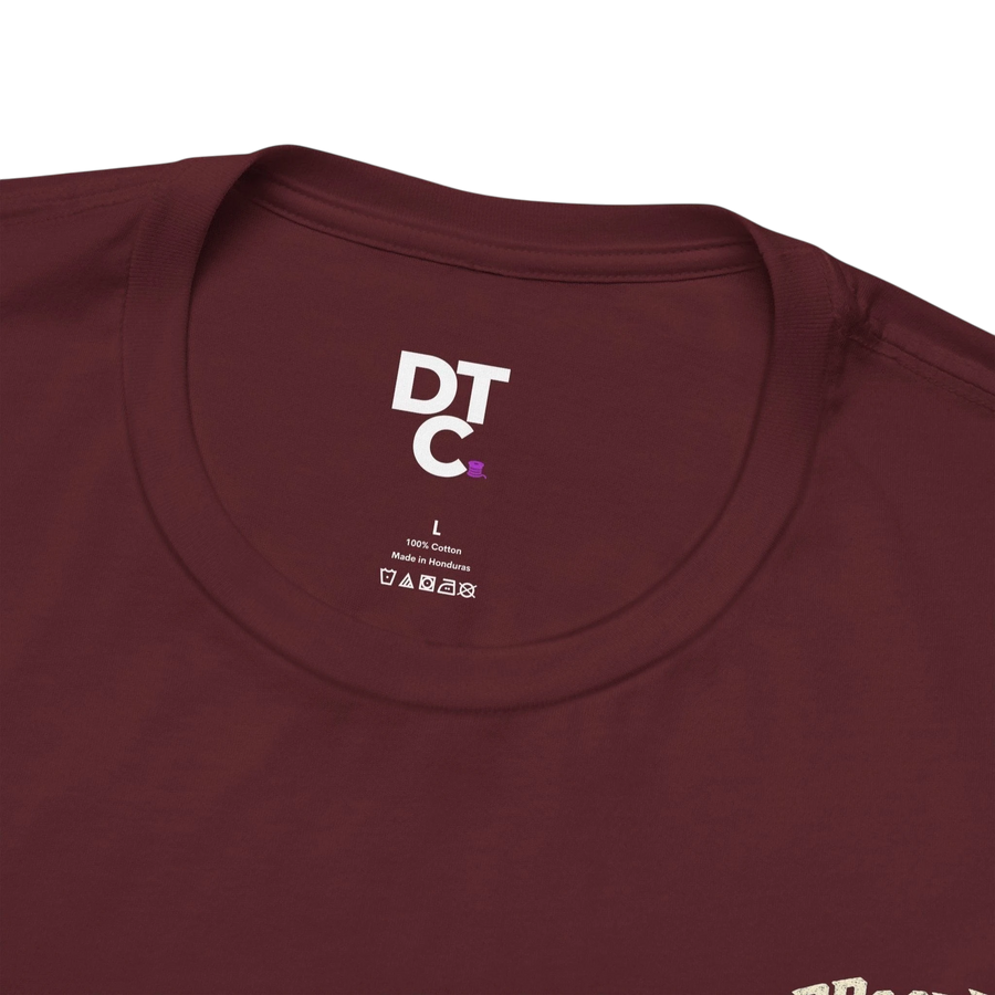 DailyThreadCo. maroon 100% cotton t-shirt with skeleton deadlifting graphic and "PRs or Die" text.