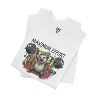 DailyThreadCo. light grey heather 100% cotton t-shirt with a graphic of a possum lifting a barbell and the text 