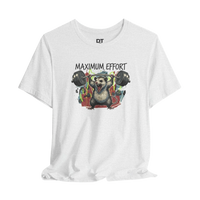 DailyThreadCo. white 100% cotton t-shirt with a graphic of a possum lifting weights and the text 
