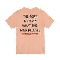 DailyThreadCo. peach athletic tee with black text graphic 