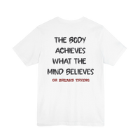 DailyThreadCo. white cotton athletic tee with motivational quote 