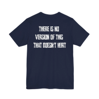 DailyThreadCo. navy blue 100% cotton t-shirt with distressed white text on back: 