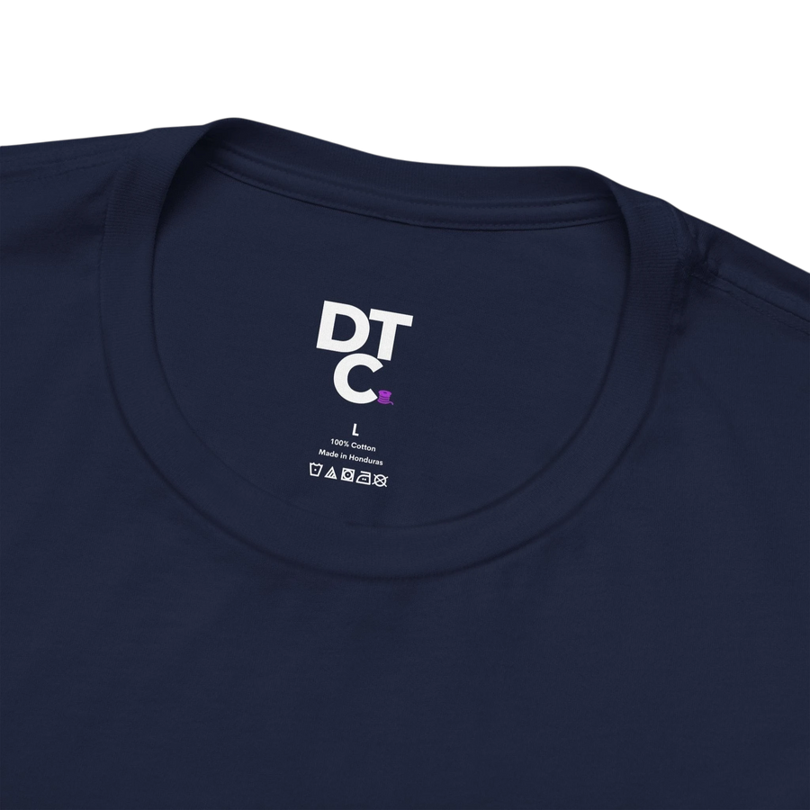 DailyThreadCo. navy blue 100% cotton t-shirt with 'Zero Given' graphic and size L label.
