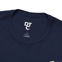 DailyThreadCo. navy blue 100% cotton t-shirt with skeleton deadlifting graphic and 'PRs or Die' text.