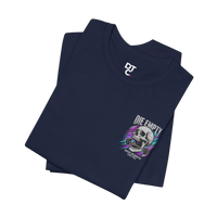 DailyThreadCo. navy blue 100% cotton t-shirt with a skull graphic holding a barbell and the text 
