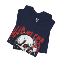 DailyThreadCo. navy blue cotton t-shirt with a distressed white skull graphic and red 