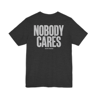 DailyThreadCo. dark grey cotton t-shirt with white distressed text graphic reading 