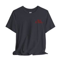 DailyThreadCo. dark grey heather 100% cotton t-shirt with red 