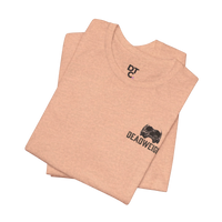 DailyThreadCo. peach cotton graphic tee with 'Deadweight' skull logo on chest and bold back text.