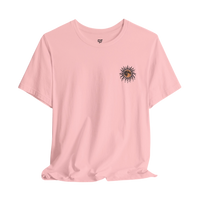 DailyThreadCo. light pink 100% cotton t-shirt with a retro celestial sun and moon graphic on the chest.