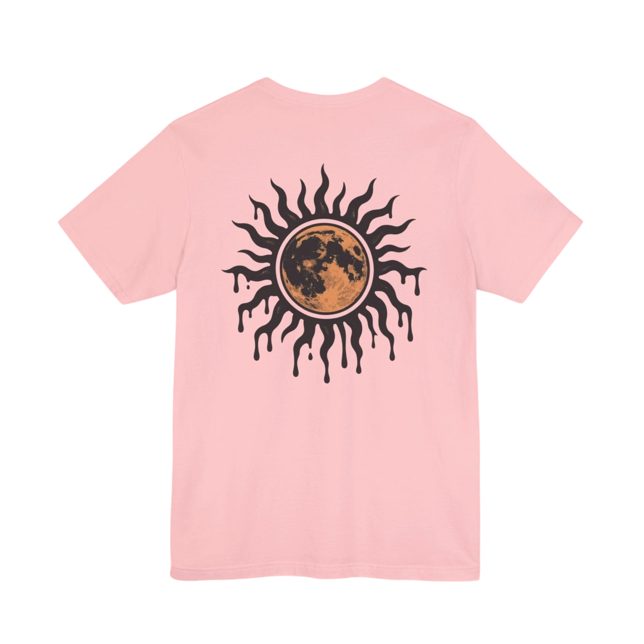 DailyThreadCo. light pink 100% cotton t-shirt with a distressed sun and moon graphic on the back.