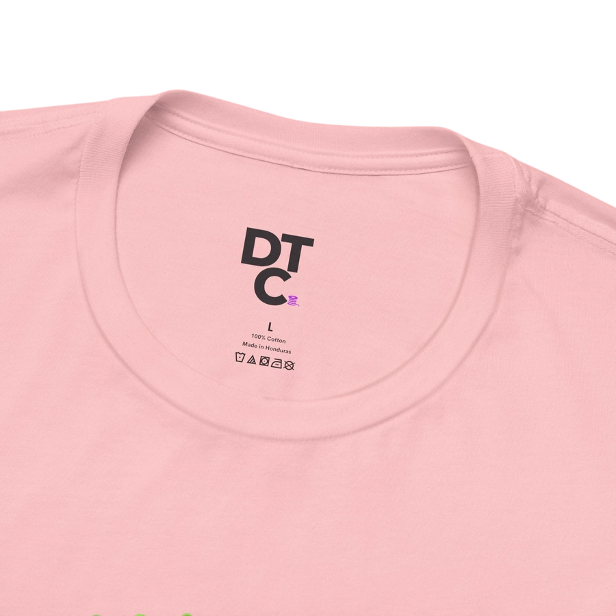 DailyThreadCo. light pink 100% cotton crew neck t-shirt with funny raccoon graphic and "Bulking Season Is Every Season" text.
