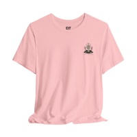 DailyThreadCo. pink 100% cotton t-shirt with a small chest graphic of a skeleton hand and 