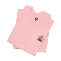 DailyThreadCo. light pink 100% cotton t-shirt with a small gothic graphic of a skeleton hand rising from earth on the chest.