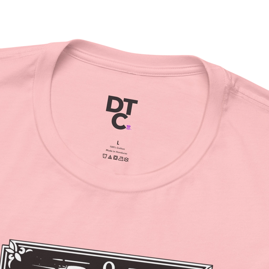 DailyThreadCo. pink 100% cotton t-shirt with 'The Fool' tarot card graphic on the front.