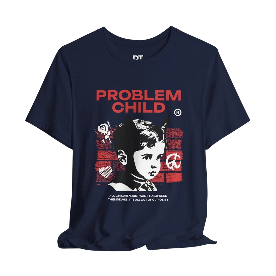 DailyThreadCo. navy blue 100% cotton graphic tee with a retro punk kid design,