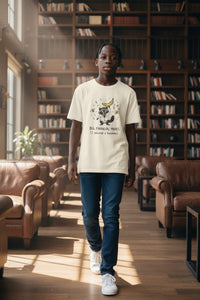 DailyThreadCo. cream cotton t-shirt with a raccoon graphic and 