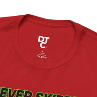 DailyThreadCo. red 100% cotton t-shirt with a graphic print of a pigeon and text 